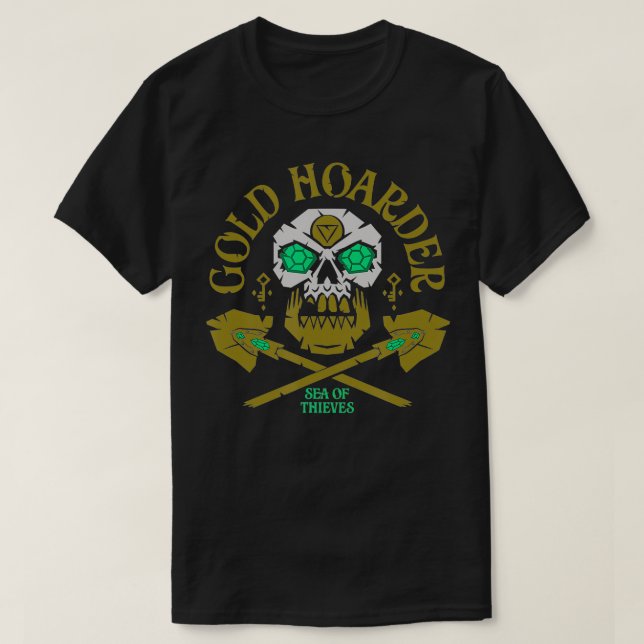 Sea of Dives Gold Hoarder Emerald Skull überquert T-Shirt (Design vorne)