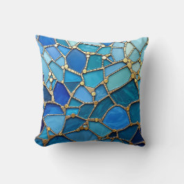 Sea of Waves Blue and Gold Mosaic Fine Art Kissen