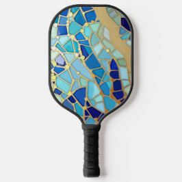 Sea of Waves Blue and Gold Mosaic Fine Art Pickleball Schläger