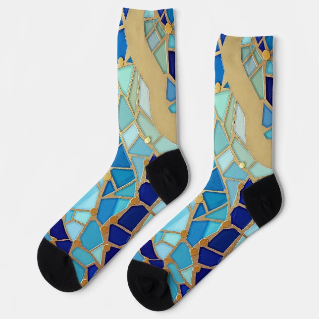 Sea of Waves Blue and Gold Mosaic Fine Art Socken (Linkes Detail)