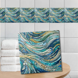 Sea of Waves Teal Mosaic Fine Art Fliese