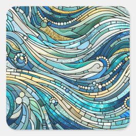 Sea of Waves Teal Mosaic Fine Art Quadratischer Aufkleber
