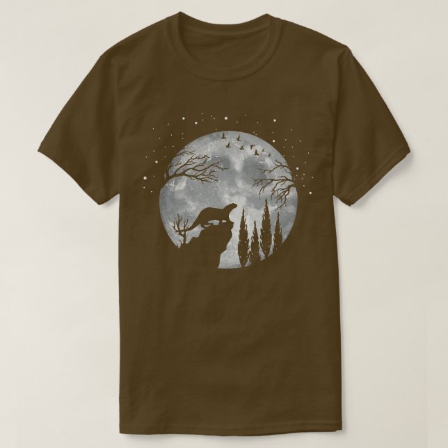 Sea Otter Animal Full Moon at Night Funny Rodent O T-Shirt (Design vorne)