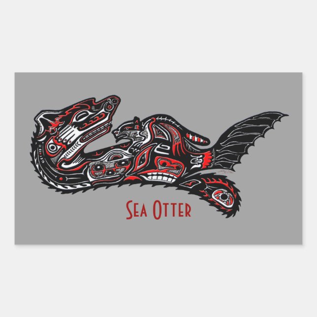 SEA OTTER & BABY (Haida Styled) Art Gift Sticker (Vorderseite)