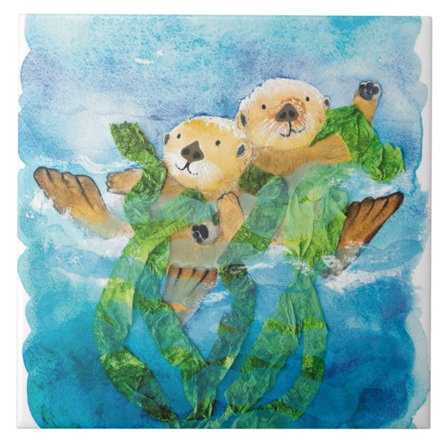 Sea Otter Keramik Tile/Trivet (6" Quadrat) Fliese (Vorderseite)