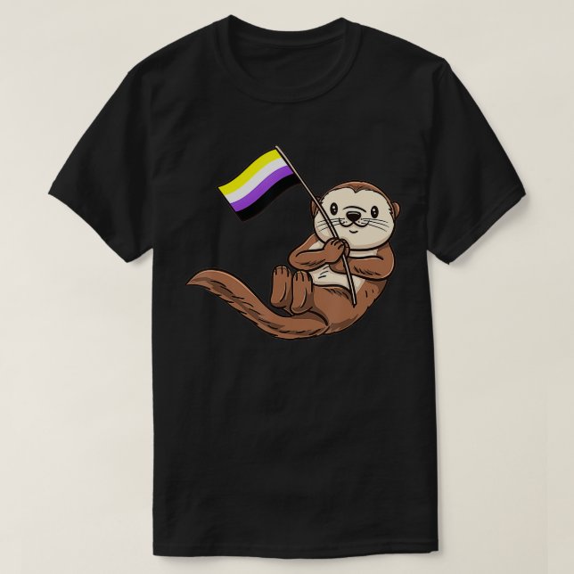 Sea Otter mit nicht binärer Stolperflagge T-Shirt (Design vorne)