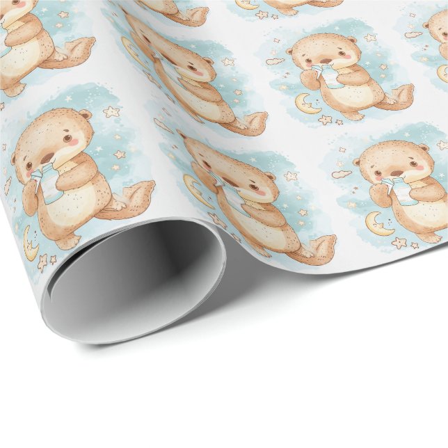 Sea Otter Niedlich Baby Pastell Wasserfarben Muste Geschenkpapier (Rolleneckpunkt)