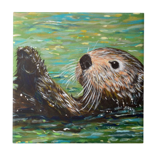 Sea Otter Painting  Fliese (Vorderseite)