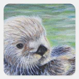 Sea Otter Painting Quadratischer Aufkleber