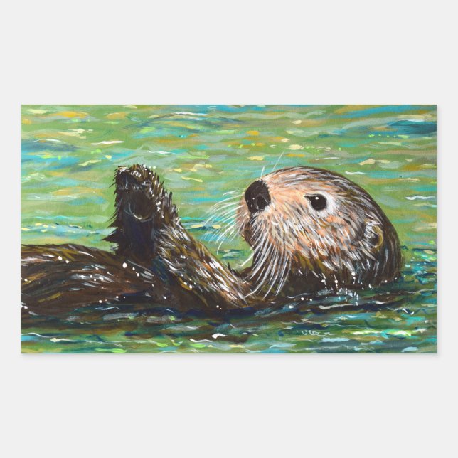 Sea Otter Painting Rechteckiger Aufkleber (Vorderseite)