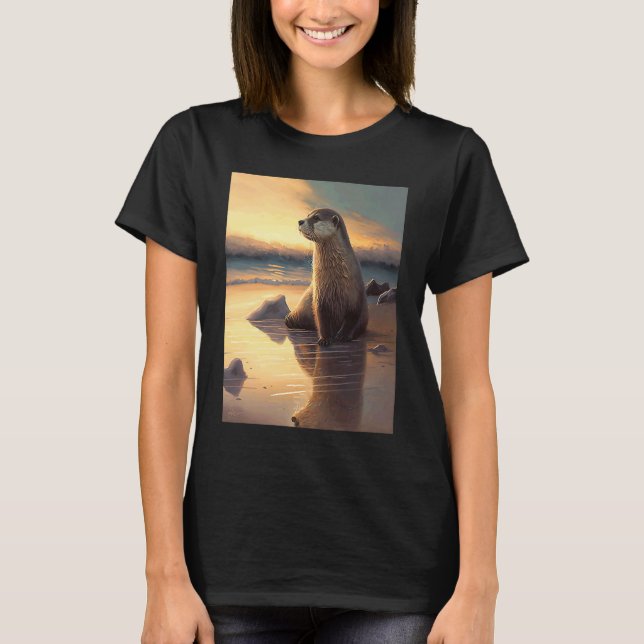 Sea Otter  Retro Sunset Cute Otter  3 T-Shirt (Vorderseite)