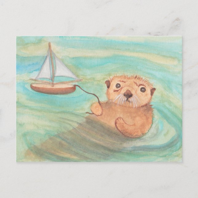 Sea Otter & Sailboat Postkarte (Vorderseite)