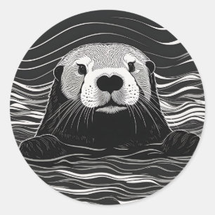 Sea Otter Schwimmen Runder Aufkleber