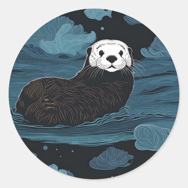 Sea Otter Süße Tier Runder Aufkleber (Vorderseite)