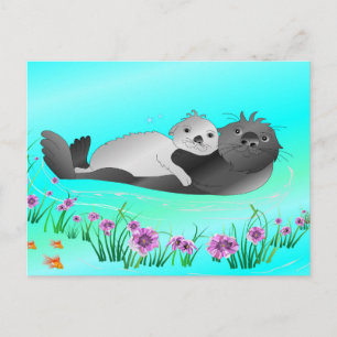 Sea Otters Cute Postkarte