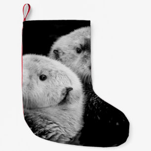 Sea Otters: Schwarz-weißes Paar. Kleiner Weihnachtsstrumpf