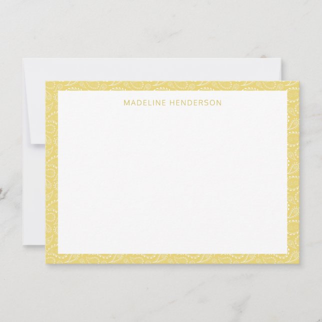 Sea Paisley Pattern Yellow Monogram Mitteilungskarte (Vorderseite)