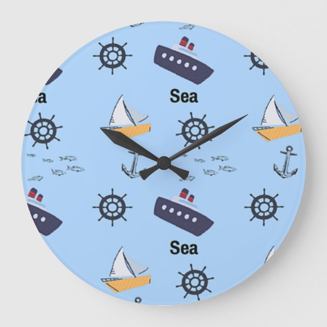 Sea pattern on blue große wanduhr (Vorderseite)