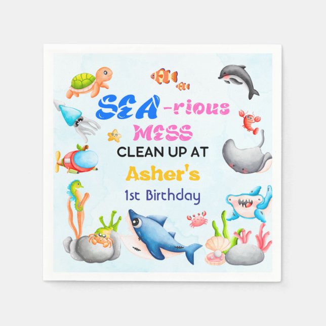 Sea-riously Fun Ocean Protector Educational Party  Serviette (Vorderseite)