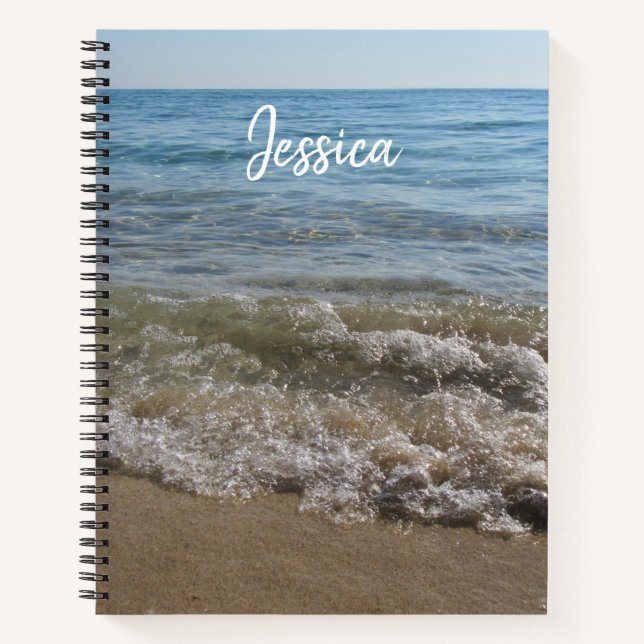 Sea & Sand Beach Waves Personalisierter Name Notizbuch (Vorderseite)