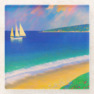 Sea Scape 09 "Yacht in the bay" Glasuntersetzer
