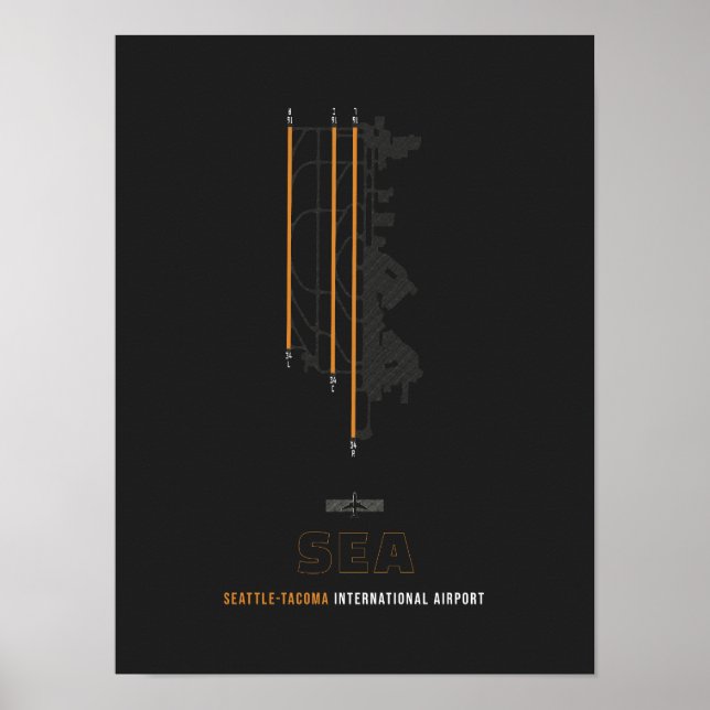 SEA - Seattle-Tacoma Airport Runway Diagramm Art Poster (Vorne)