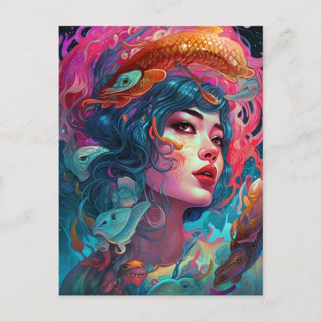 Sea Serpent Hair Lady Fantasy Art Postkarte (Vorderseite)