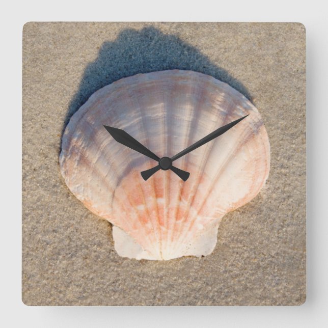 Sea Shell Laying On Sandy Beach Quadratische Wanduhr (Vorderseite)