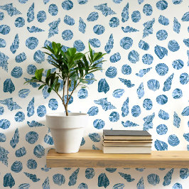 Sea Shell Nautical Coastal Blue and White Tapete