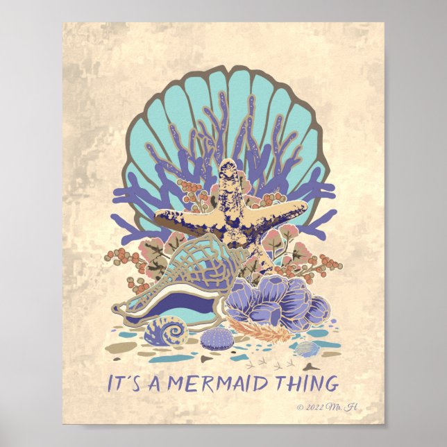 Sea Shore Beach Vibe Aquamarin, Coral, Lila Poster (Vorne)