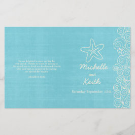 Sea Star & Wirbel Blue-Creme-Hochzeitsprogramme