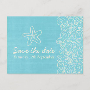 Sea Star & Wirbel Blue & Creme Save the Date Card Ankündigungspostkarte