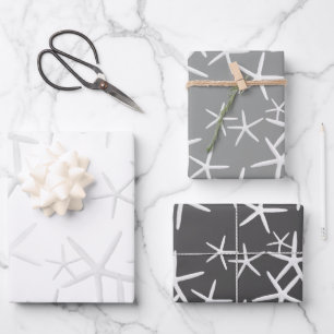 Sea Stars Muster Grau Shades Wrapping Paper Geschenkpapier Set