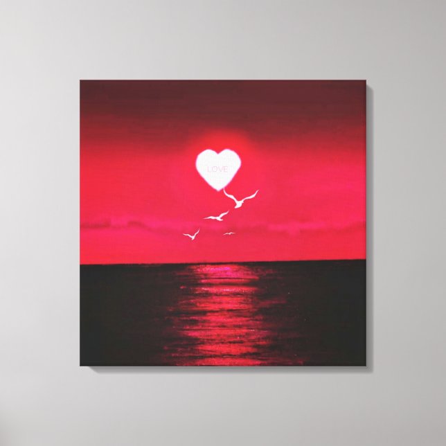 Sea Sunset Canvas Print mit Heart Sun Liebe Text Leinwanddruck (Vorderseite)
