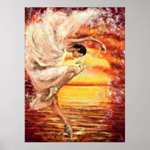 Sea Sunset Dancing Lady - Original Malerei Art Poster
