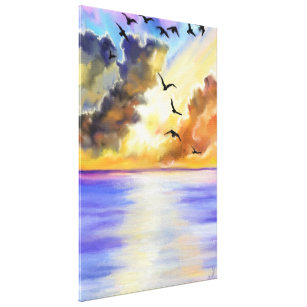Sea Sunset Flying Birds Canvas Print - Malerei Leinwanddruck