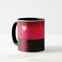 Sea Sunset Heart Sun Liebe Text Black Red Tasse Ge