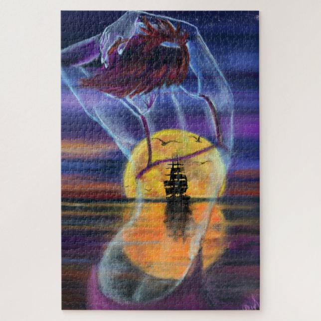 Sea Sunset Lady - Original Malerei Art Puzzle (Vertikal)