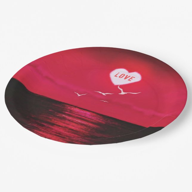 Sea Sunset Liebe Herzpapier Teller Romantische (Schrägansicht)