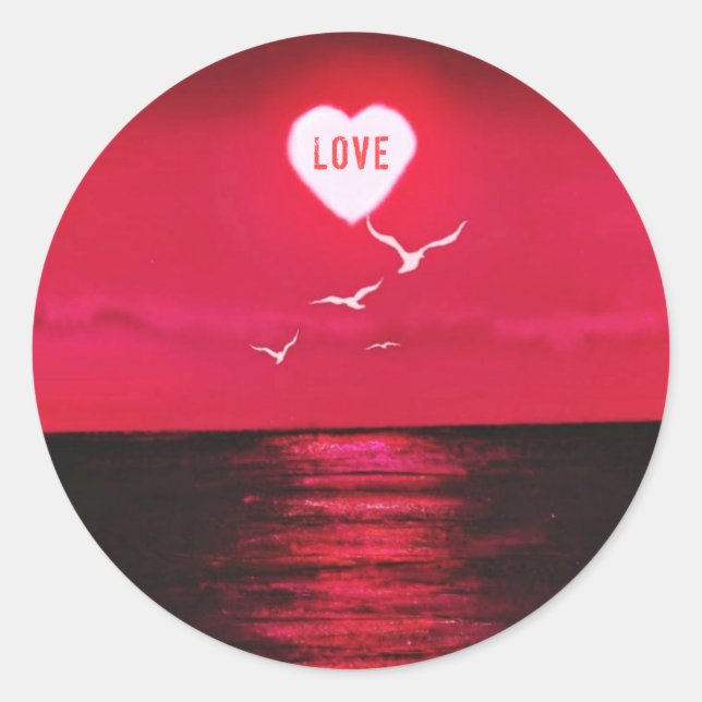 Sea Sunset Liebe Sticker - Romantisches Herz - Rot (Vorderseite)
