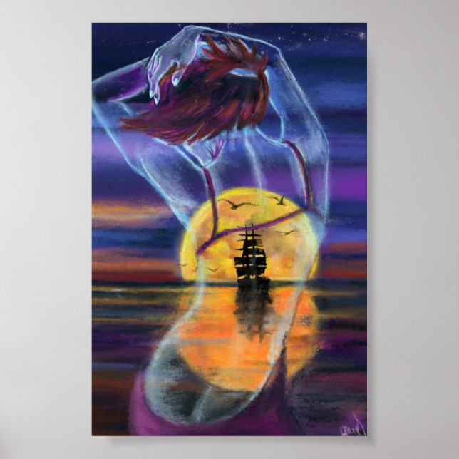 Sea Sunset Woman Poster (Vorne)