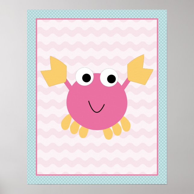 Sea Sweeties Girl Meereswelt Pink Crab Art Poster (Vorne)