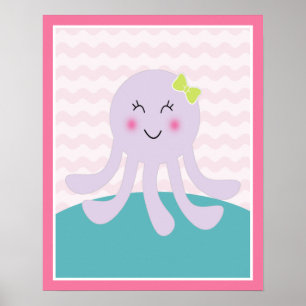 Sea Sweeties Girl Meereswelt Pink Octopus Art Post Poster