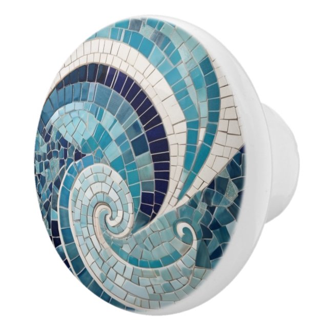 Sea Swirl Beach Wave Abstrakt Ocean Blue Mosaik Keramikknauf (Rechts)