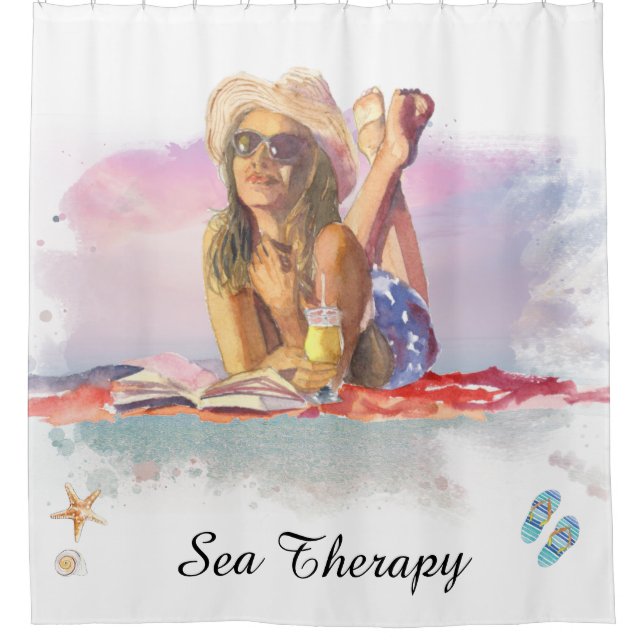 *~* Sea Therapy Beach Young Girl Sun Bade AR29 Duschvorhang (Vorderseite)