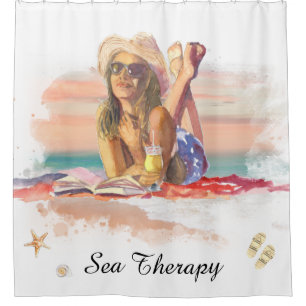 *~ Sea Therapy Beach Young Girl Sun Set AR29 Duschvorhang
