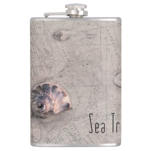Sea Traveller Beach Map Collage Flachmann