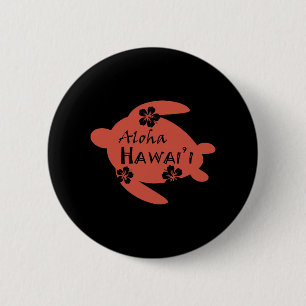 Sea Turtle Aloha Hawaii Hibiskus Orange Graphics Button