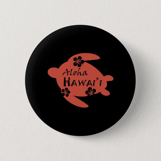 Sea Turtle Aloha Hawaii Hibiskus Orange Graphics Button (Vorderseite)