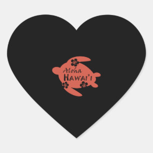 Sea Turtle Aloha Hawaii Hibiskus Orange Graphics Herz-Aufkleber